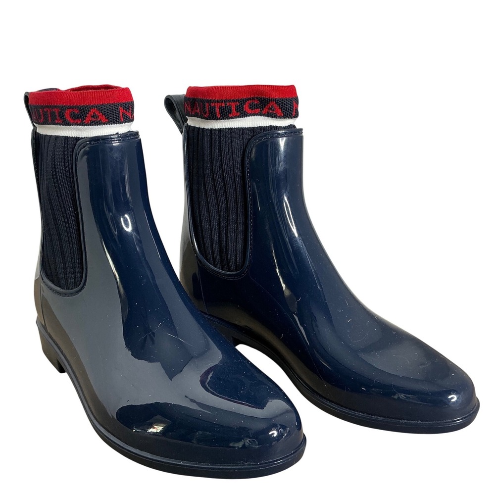Nautica‎ Rain Boots Women's 6 Navy Chelsea Waterproof Minimalist Coastal